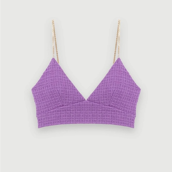 Maje Womens Lapraia Chain-Strap Tweed Top - Picture 5 of 9